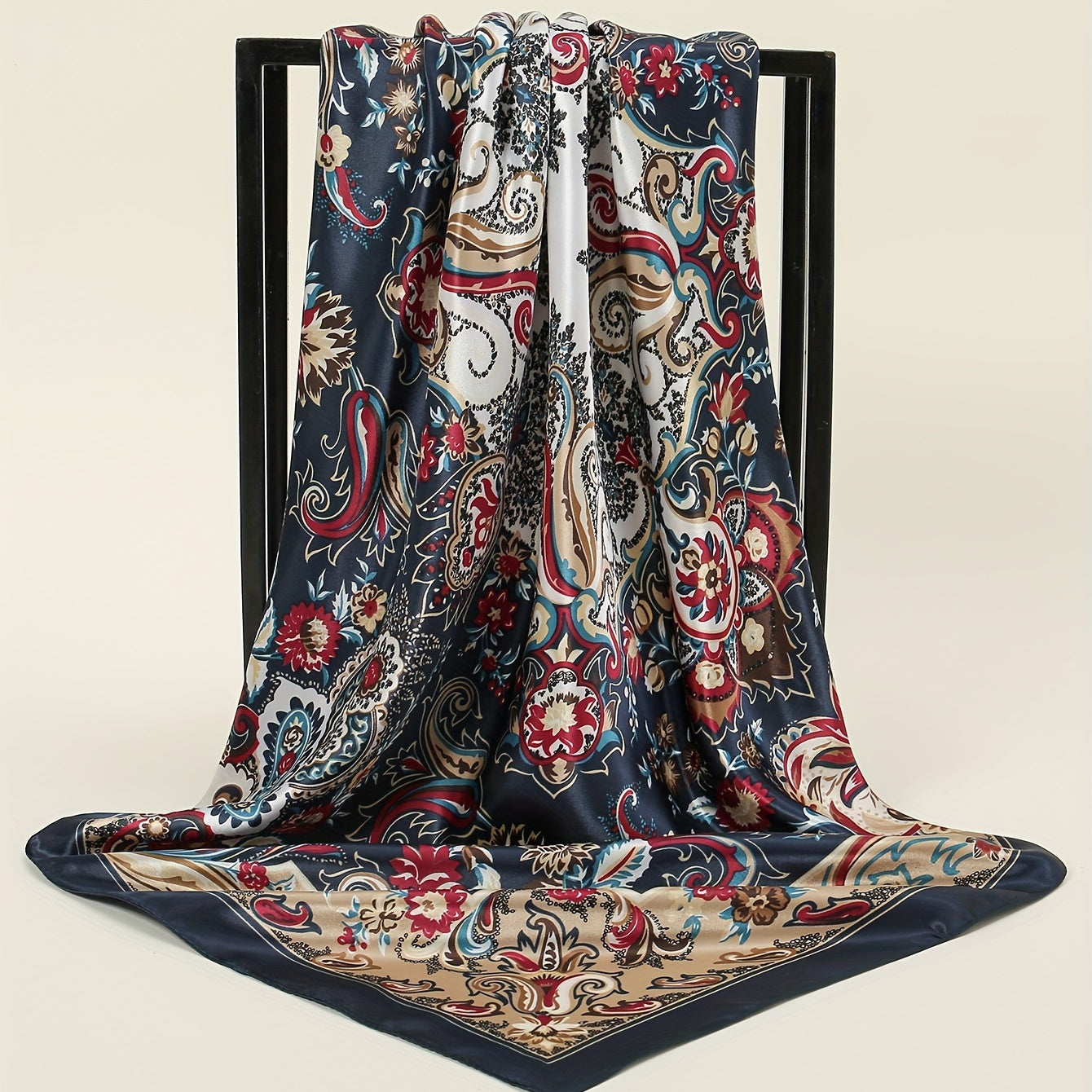 Boho Paisley Print Bandana Vintage Flower Pattern Satin Shawl Silk Square Scarf