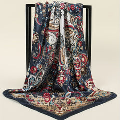 Boho Paisley Print Bandana Vintage Flower Pattern Satin Shawl Silk Square Scarf