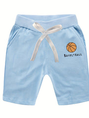 Boys Basketball Print Comfortable Drawstring Shorts For Summer