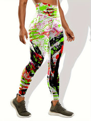 Graffiti Print Slim Fit Yoga Leggings High Stretch