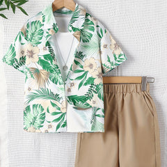 Boys Teen Plant Graphic Print Casual Shirt & Shorts Set for Summer