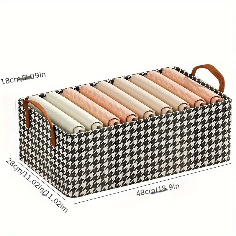 Large Houndstooth Foldable Storage Basket with Handles