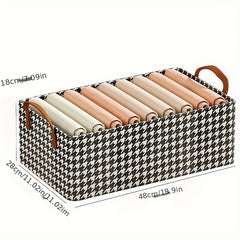 Large Houndstooth Foldable Storage Basket with Handles