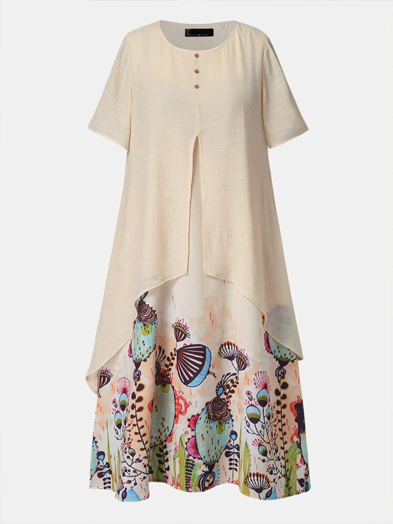 Floral Print Short Sleeve Maxi Dress