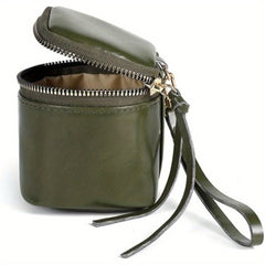 Women's Mini Wax Leather Pu Bucket Bag Ins Retro Style Small Mouth Red