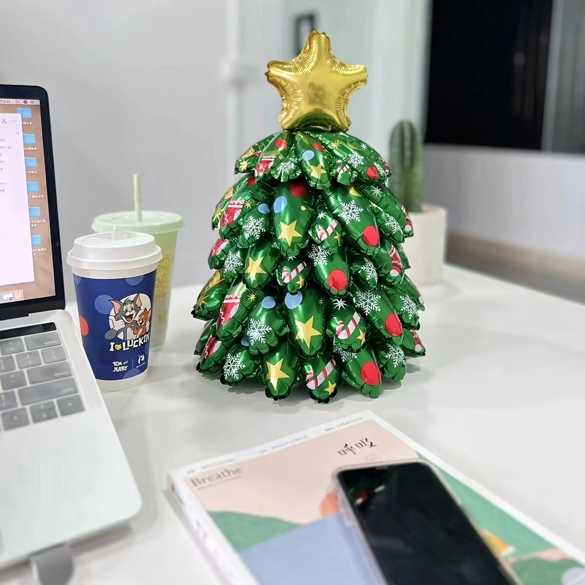 38cm Christmas Tree Foil Balloon - Self Standing - Xmas Party Decor