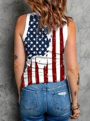 American Flag Print Tank Top Casual Contrast Trim Crew Neck Tank Top