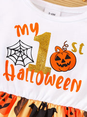 Cartoon Graphic Cotton Halloween Dress for Baby Girl