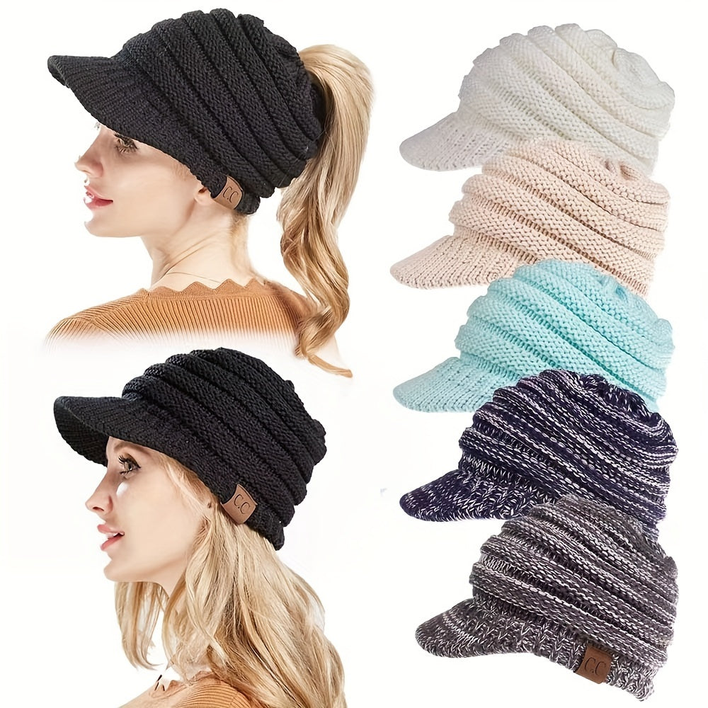 Winter Baseball Cap Ponytail Knit Hat For Women