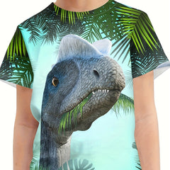 Kids Dinosaur 3D Print Tee Shirt Short Sleeve Street Wear Round Neck
