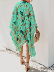 Floral Pattern Cover Up Shirt V Neck Loose Fit Beachwear Kimono
