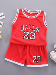 Boys Basketball Number Graphic Tank Top & Shorts Set for Summer