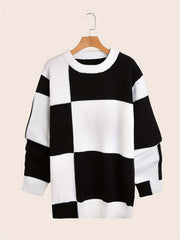 Men's Block Knit Sweater Warm Round Neck Pullover