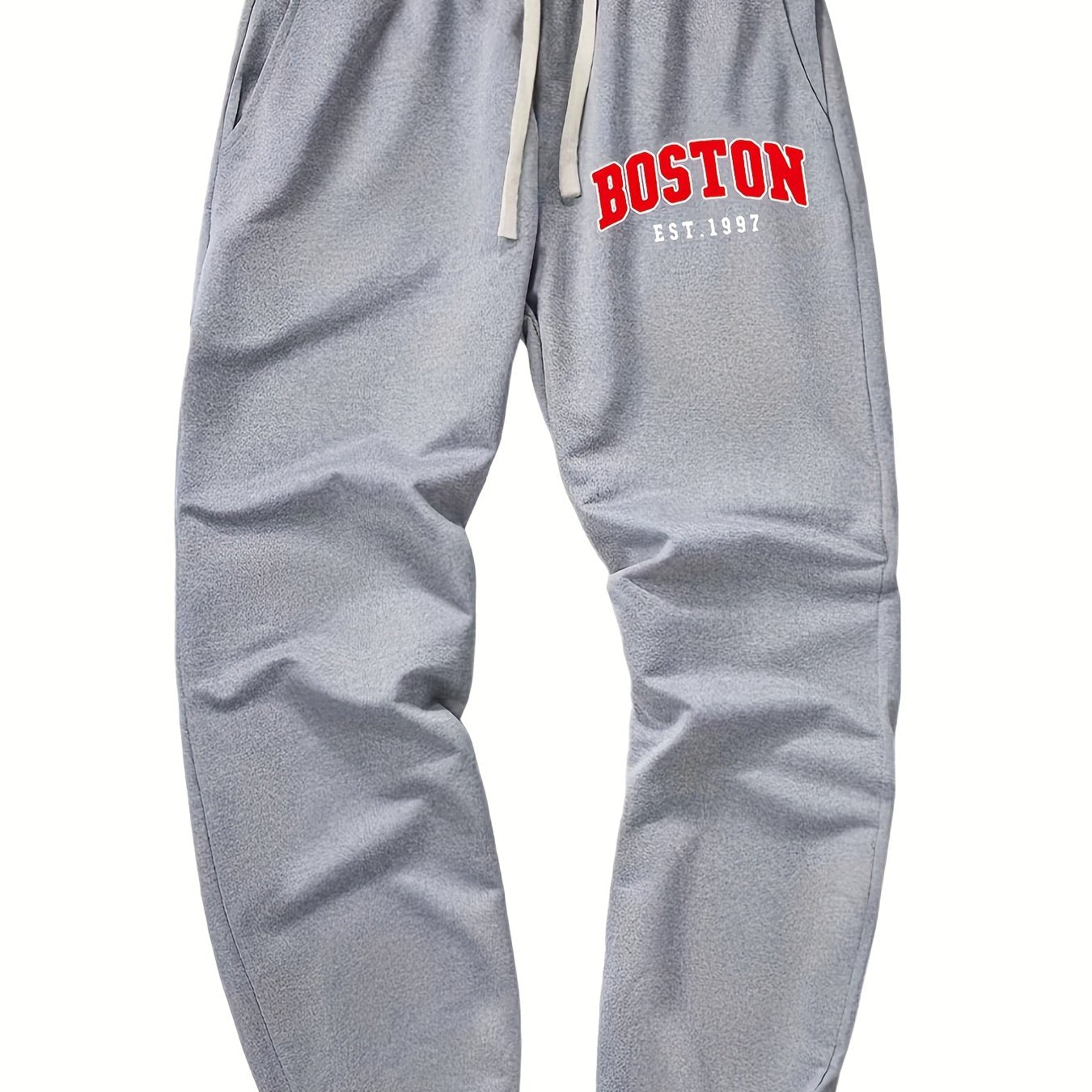 Boston Print Drawstring Sweatpants Men's Loose Fit Joggers