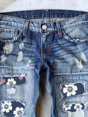 Floral Print Ripped Button Fly Jeans