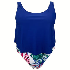 Vacay Tankini Set Women's High Stretch Tank Top & Tropical Print
