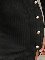 Ribbed Button Long Sleeve Mini Dress