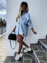 Ripped Denim Jacket Distressed Coats Women's Clothing