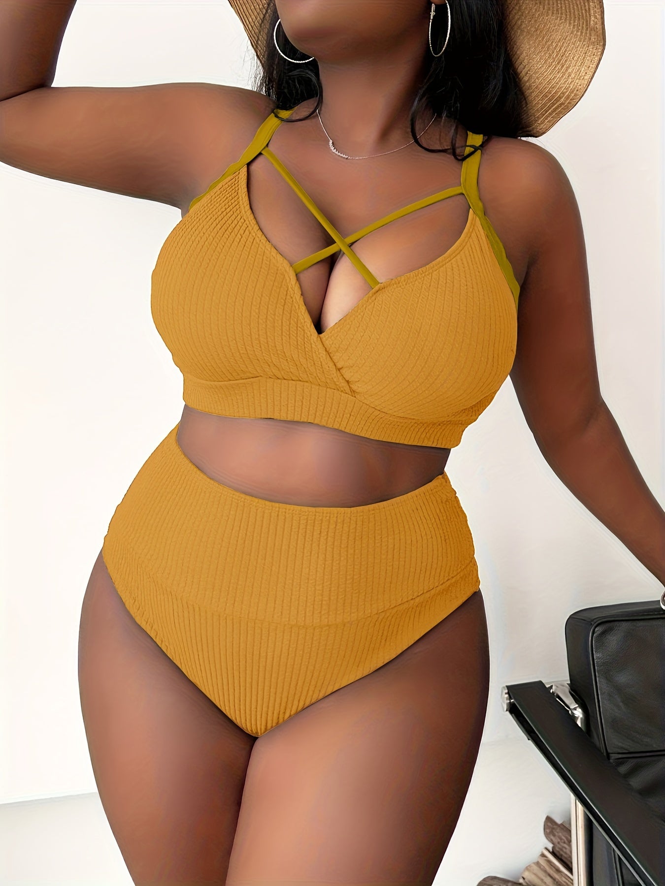 Ribbed Criss Cross Tankini Set