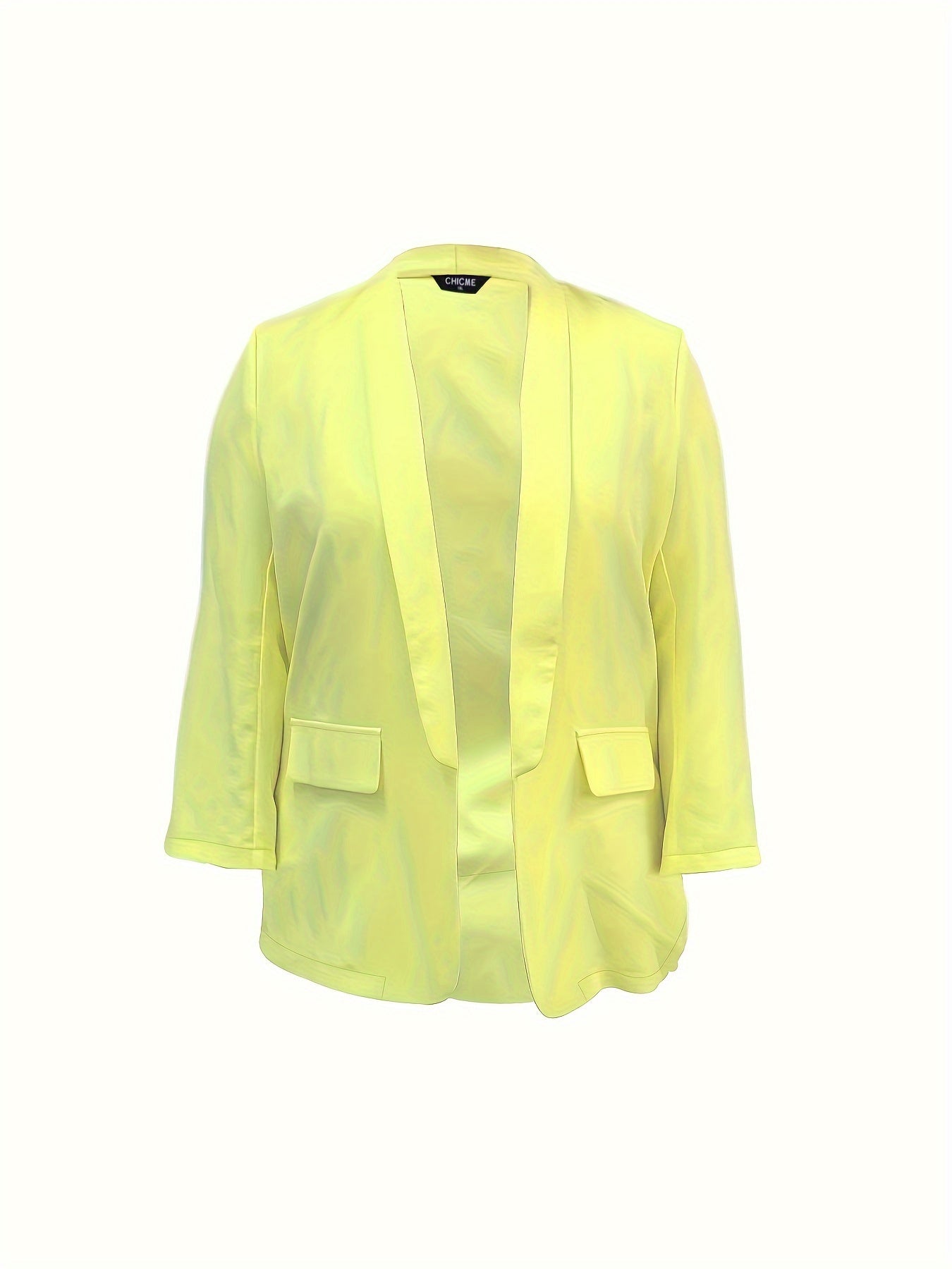 Plus Solid Long Sleeve Shawl Collar Open Front Blazer
