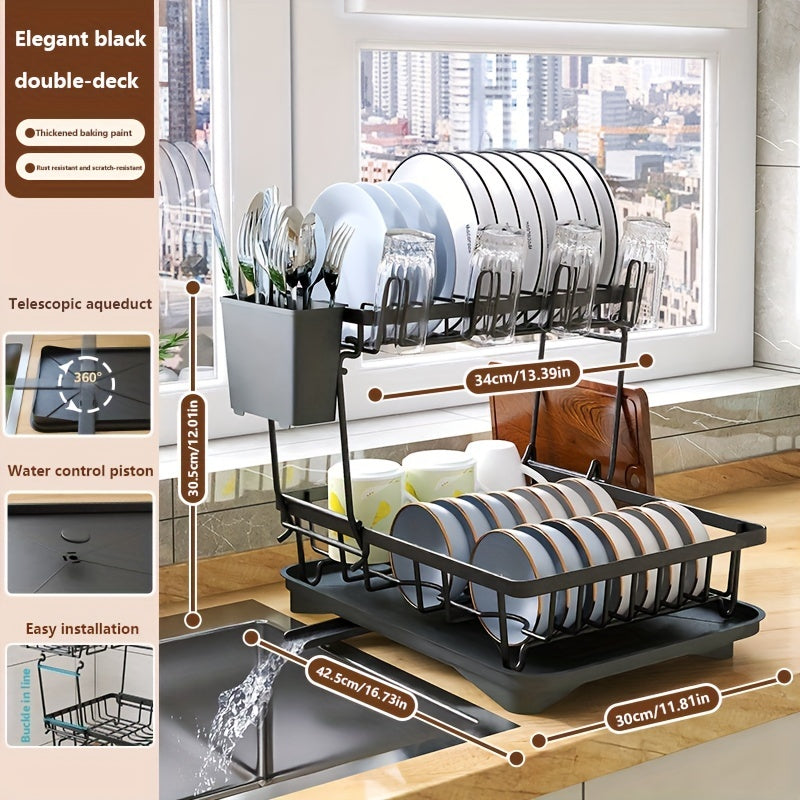 2 Tier Dish Drying Rack & Storage Shelf Large Capacity for Tableware