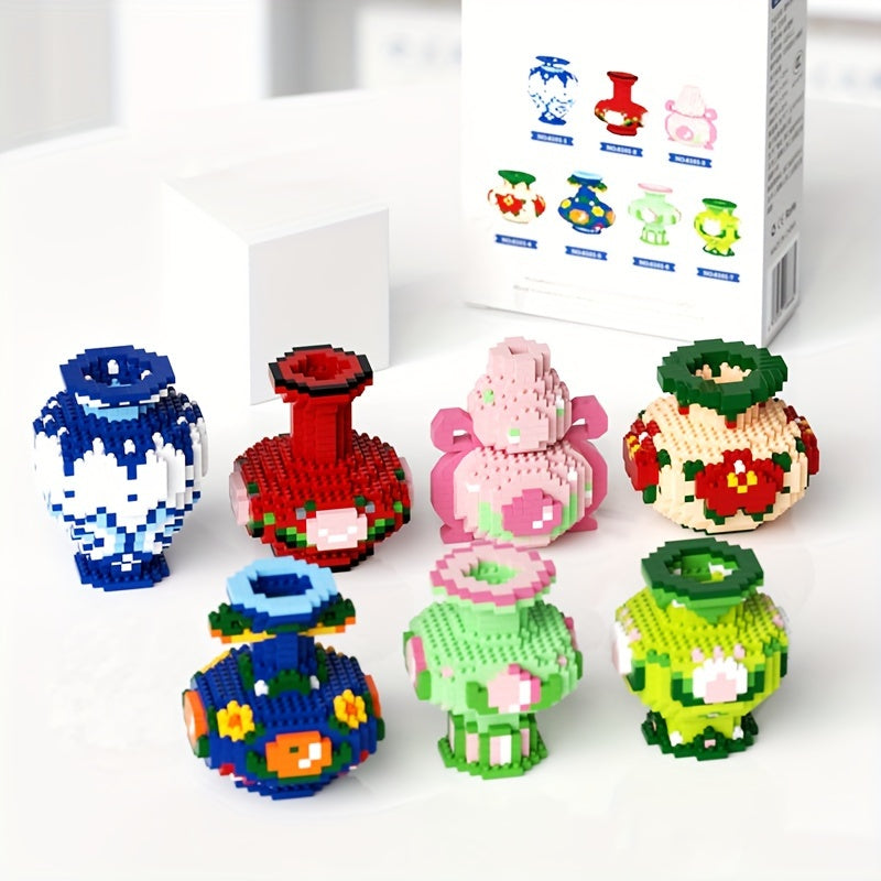 Flower Vase Building Blocks Desktop Decor Christmas Gift Floral Theme