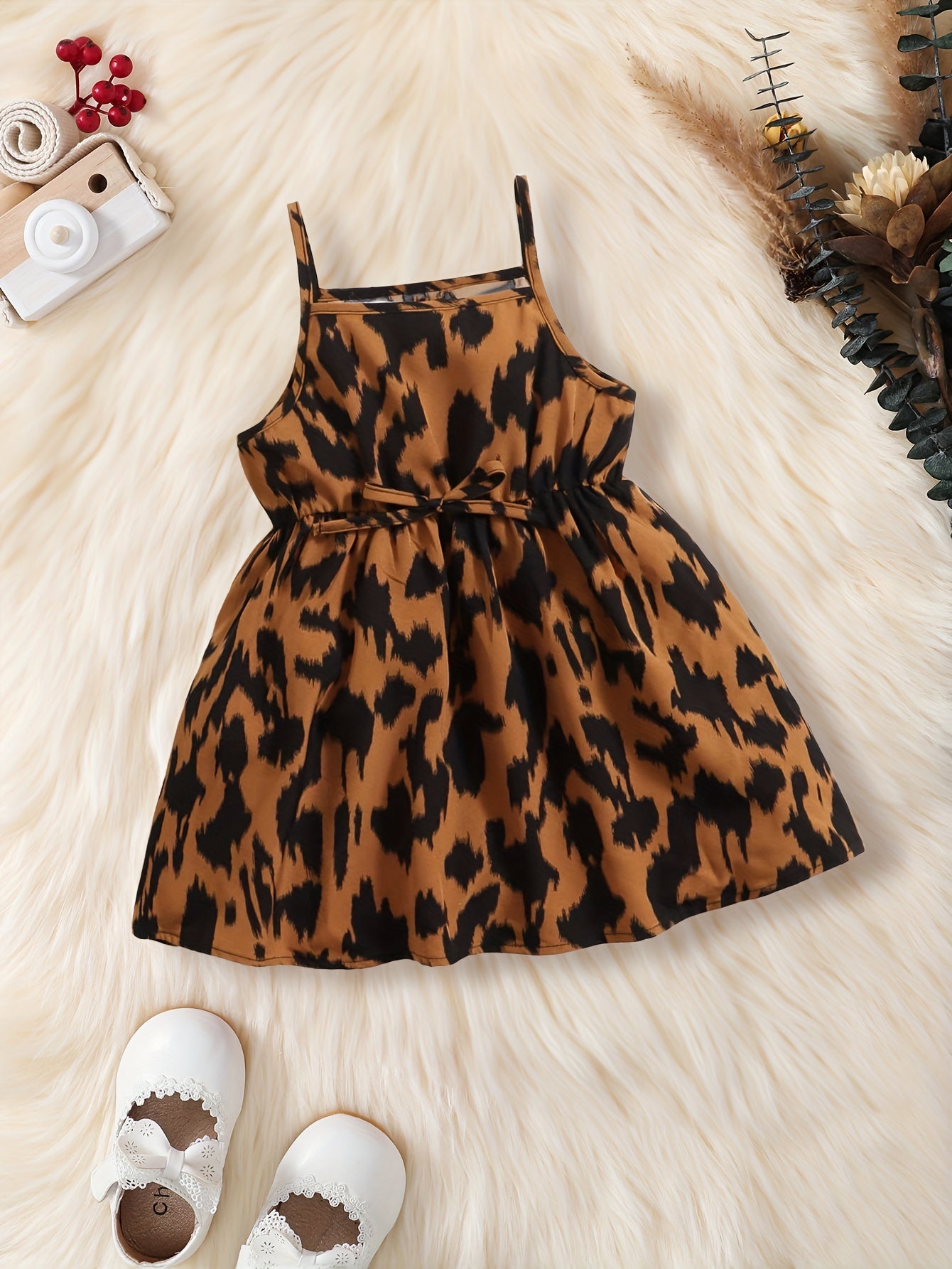 Leopard Print Shirred Waist Cami Dress Toddler Baby Girls