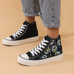 Girls High Top Cartoon Face Skate Shoes - Comfy Non Slip