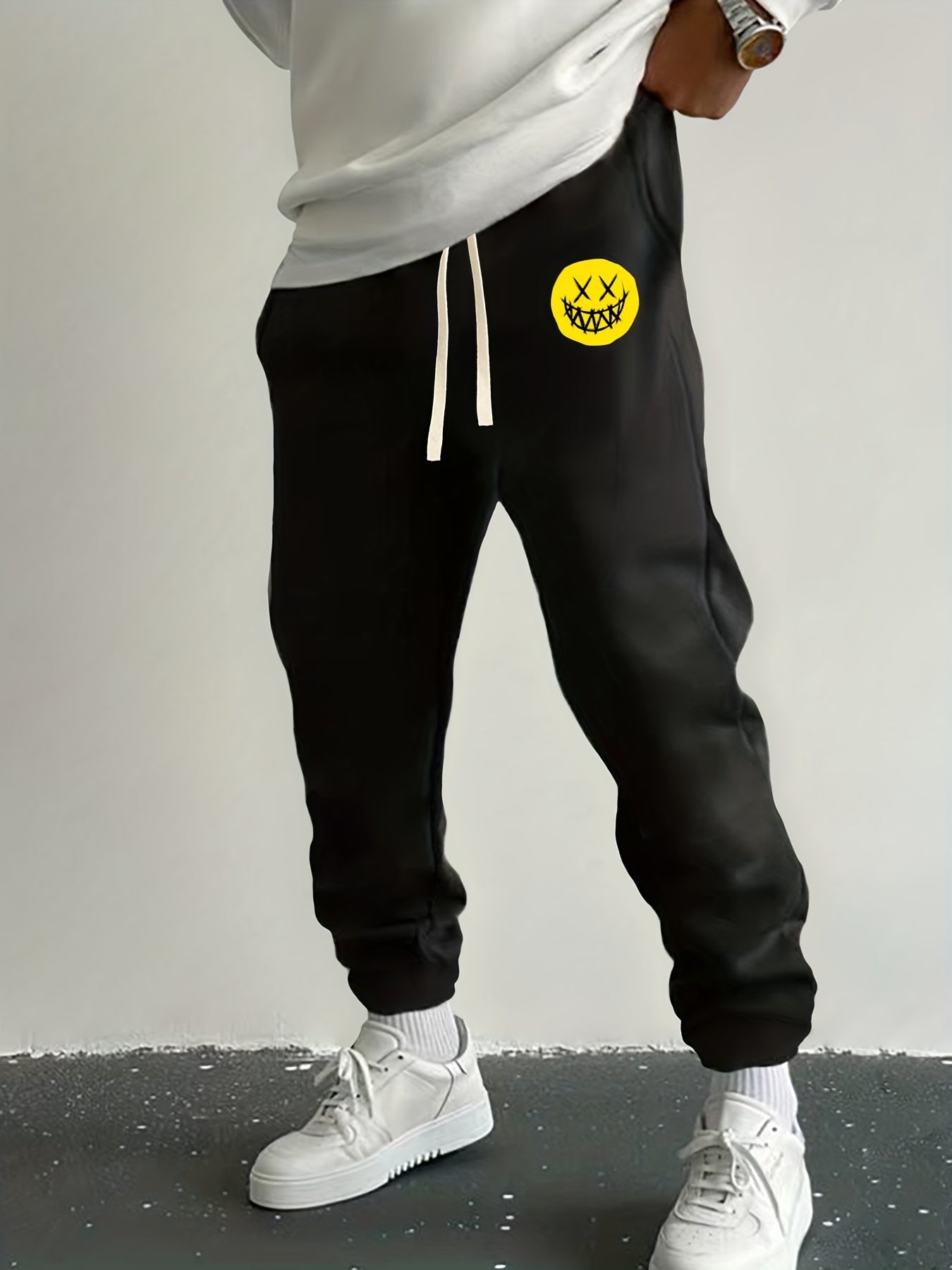 Smile Face Drawstring Sweatpants Loose Fit Joggers For Spring Autumn
