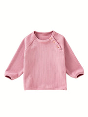 Girl's Loose Pullover Top with Buckle Round Neck