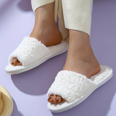 Plush Lined Open Toe Slippers Warm Home Shoes