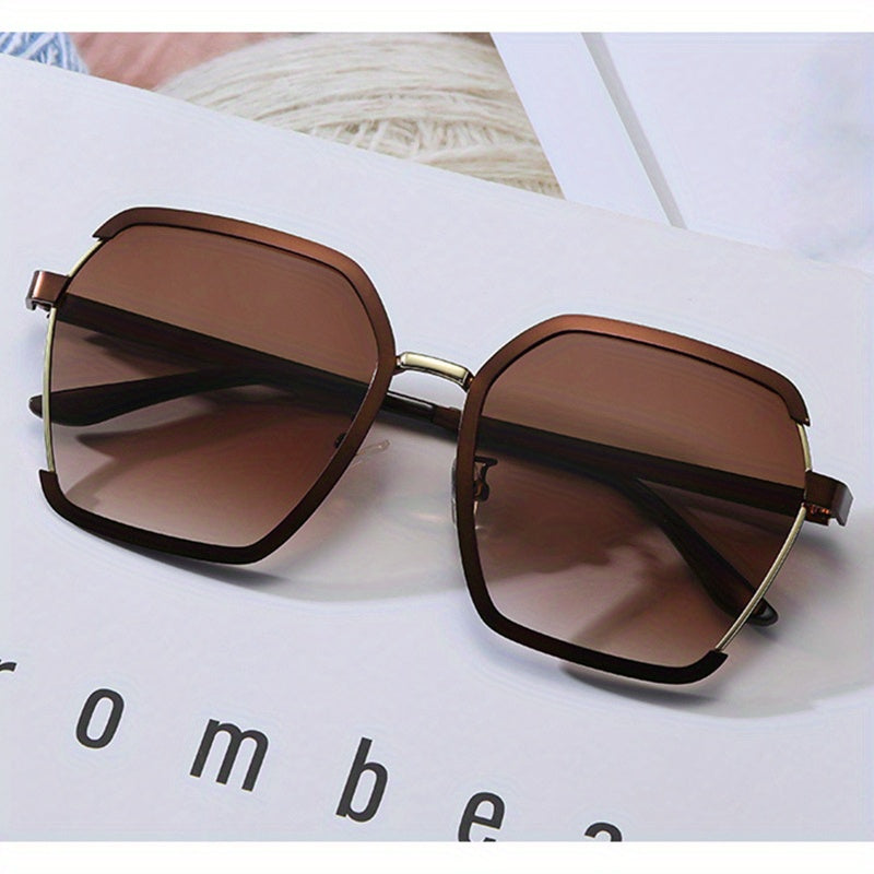 Retro Metal Sunglasses Large Semi Rimless Gradient Glasses UV400