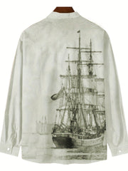 Sailboat 3D Pattern Print Men's Casual Long Sleeve Shirt