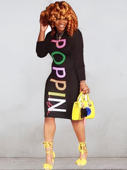 Casual Dress Women's Plus Letter Print Long Sleeve Round Neck Mini Dre