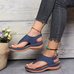 Women's Ankle Strap Thong Sandals Summer Flat Shoes