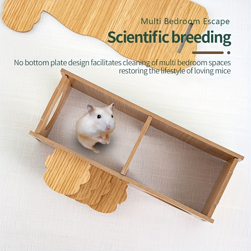 Hamster Hideout Cage Accessories Wooden Hide Hut with Platform for Small Animals