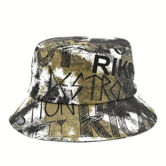 Tie Dye Letter Graffiti Print Bucket Hat Hip Hop Fisherman Cap