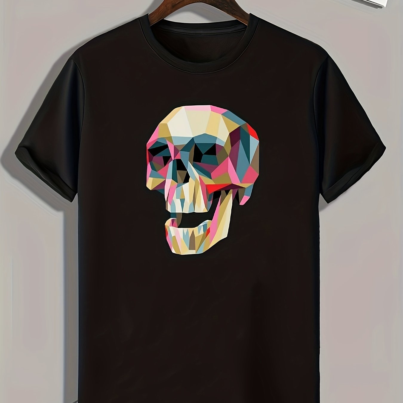 Skull Pattern Print Men's Sports T-shirt for Fitness Activities