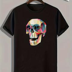 Skull Pattern Print Men's Sports T-shirt for Fitness Activities