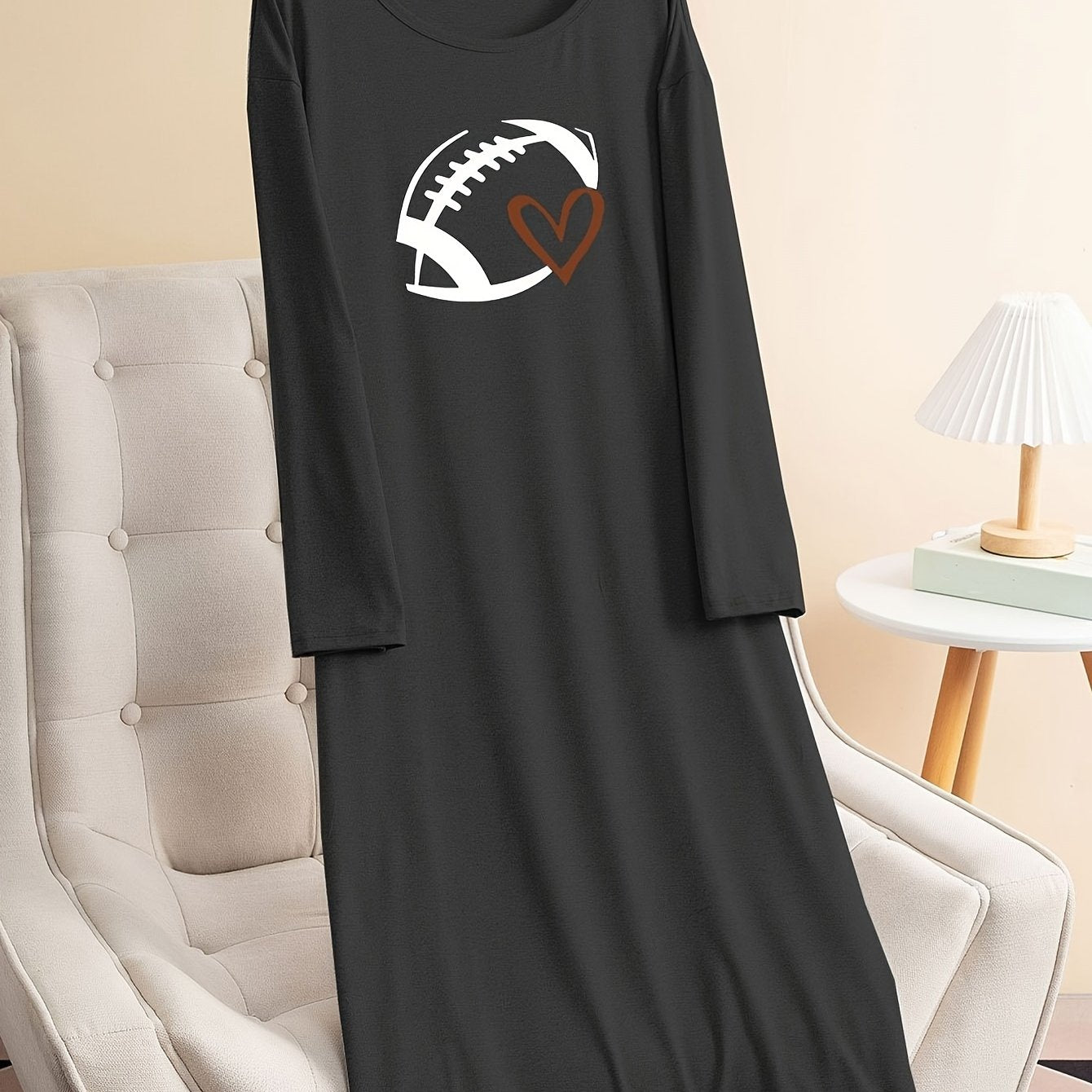 Sporty Lounge Dress Women's Plus Rugby Graphic Long Sleeve Tee