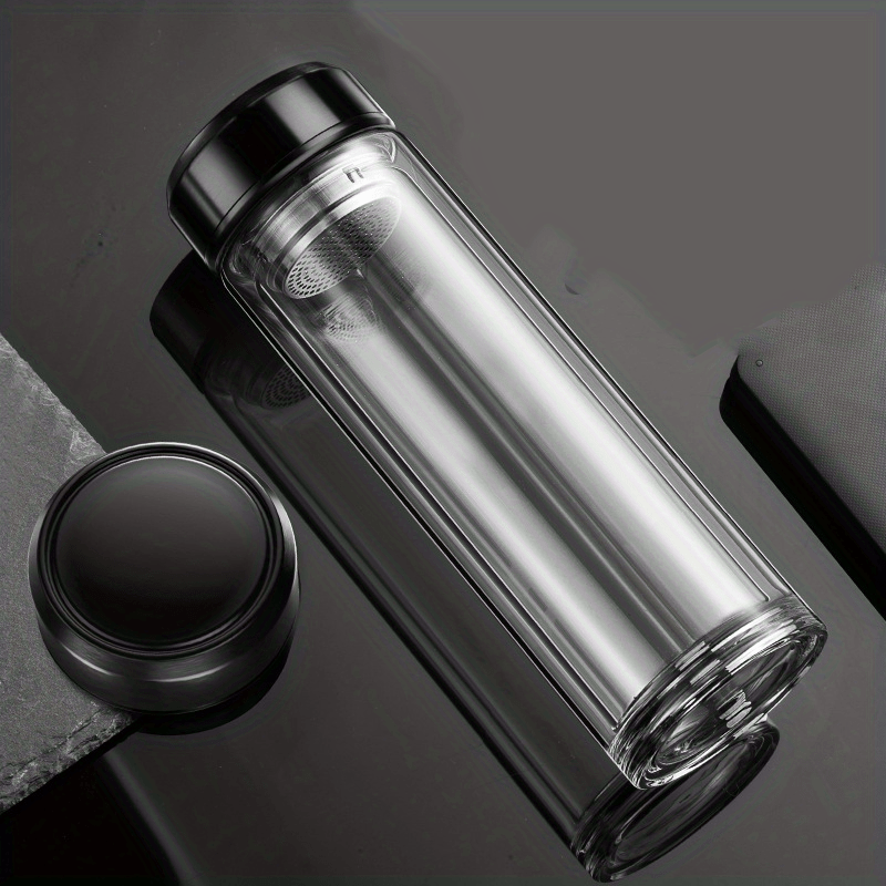 Portable Double Layer Glass Tea Cup 15.2oz with Filter Seal