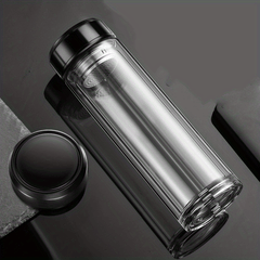 Portable Double Layer Glass Tea Cup 15.2oz with Filter Seal