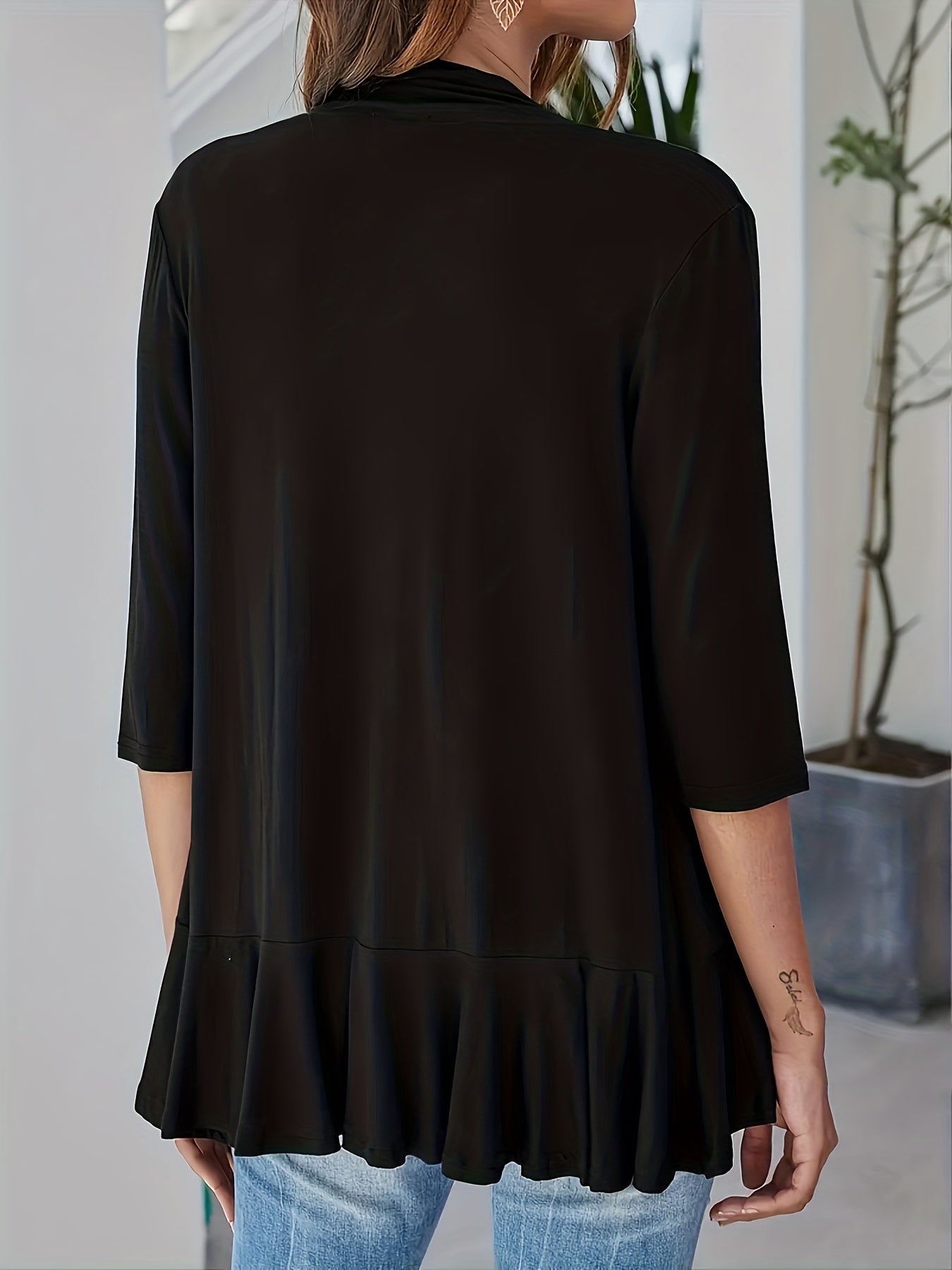 Women's Solid Three Quarter Sleeve Open Front Cardigan