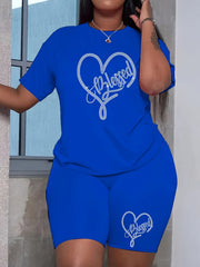 Blessed Letter Print 2-Piece Set T-shirt & Bodycon Shorts Outfit