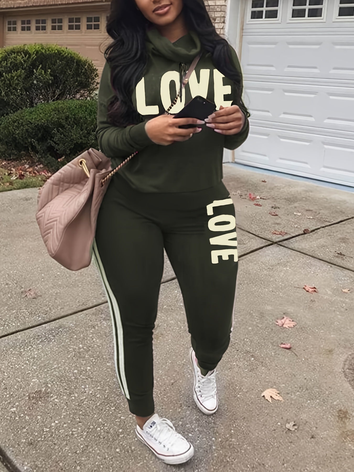 Women's Plus Size Letter Print Top & Pants Two Piece Set