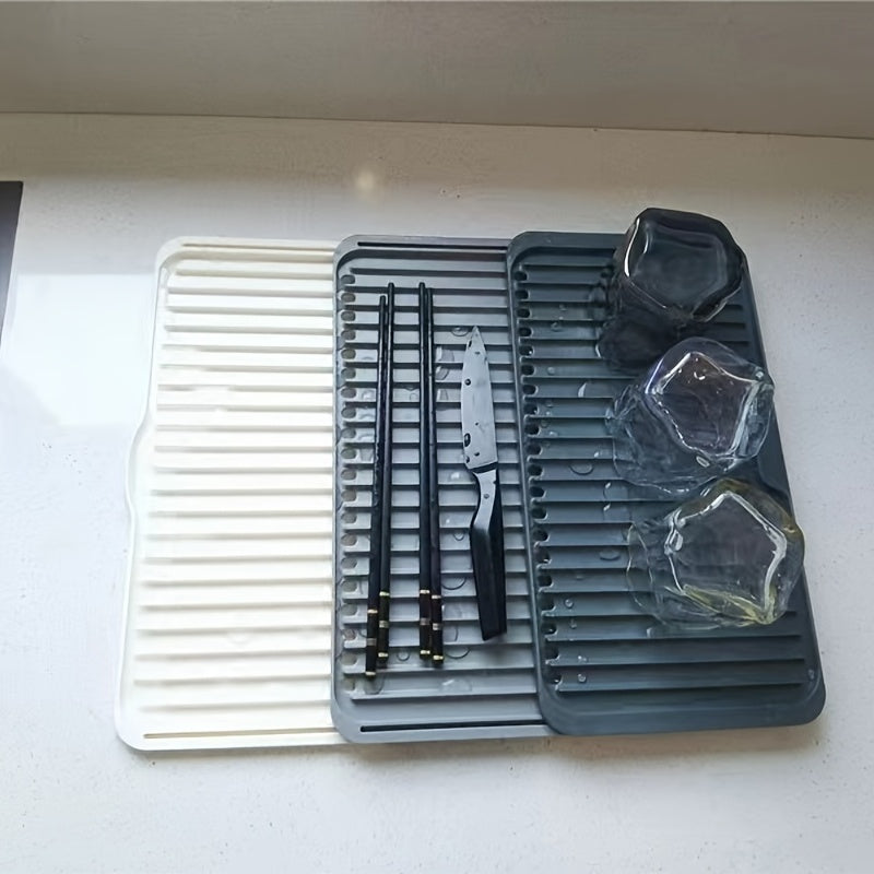 Three Layer Drain Rack Dish Drying Mat - Foldable Silicone Pad