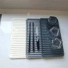 Three Layer Drain Rack Dish Drying Mat - Foldable Silicone Pad