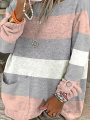 Colorblock Buckle Sweater with Pockets