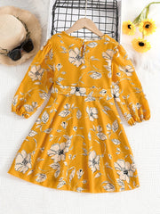Floral Print Flounce Sleeve Belted Dress