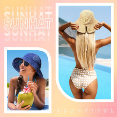 Crochet Straw Sun Hat Wide Brim UV Protection Bucket Hat